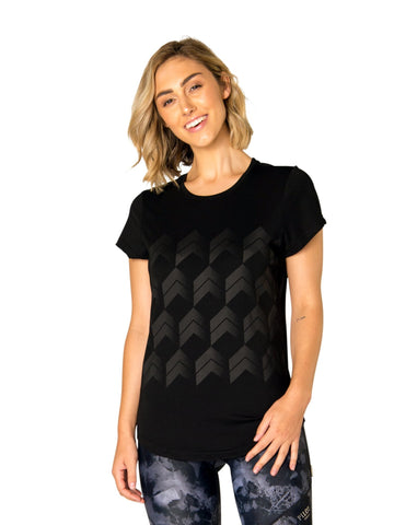 JEAN SCOOPED TEE WITH STUDDED CHEVRON - BLACK