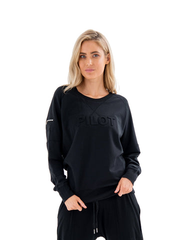 PHOEBE ZIP-COLLAR SWEATER - BLACK